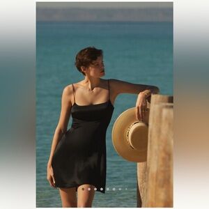 💜 Anthropologie Classic Black Mini Slip Dress with Open Back